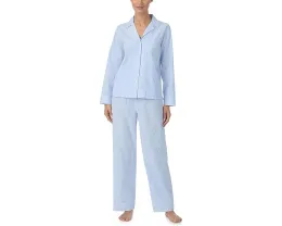 Lauren Ralph Lauren Cotton Woven Long Sleeve Notch Collar PJ Set пижамный набор из хлопка с длинным рукавом