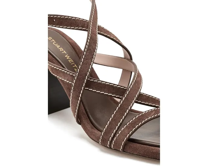 Туфли Park Block 85 на устойчивом каблуке Stuart Weitzman ярко-синие и натуральные