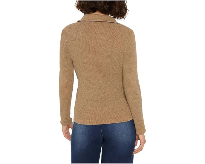 Поло NIC+ZOE Rib с длинным рукавом и V-образным вырезом