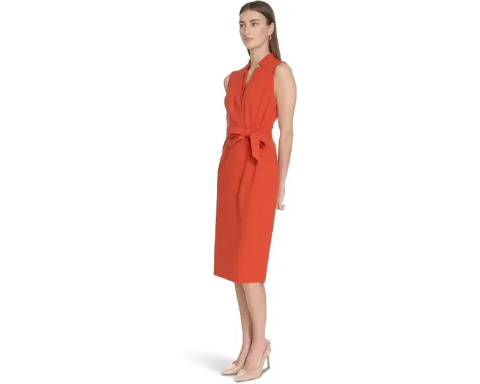 Calvin Klein платье с V-образным вырезом и поясом на завязках