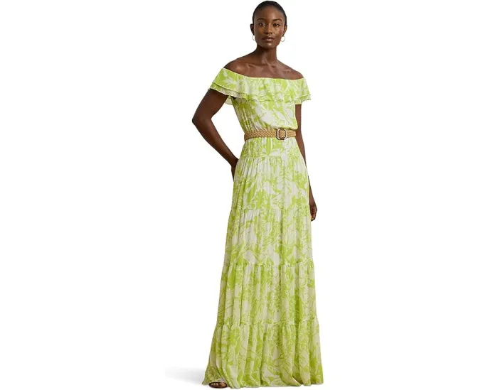 Lauren Ralph Lauren вечернее платье с открытыми плечами и цветочным принтом из жоржета
