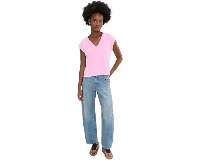 Топ Lilla P Cuffed Sleeve с V-образным вырезом и укороченным кроем