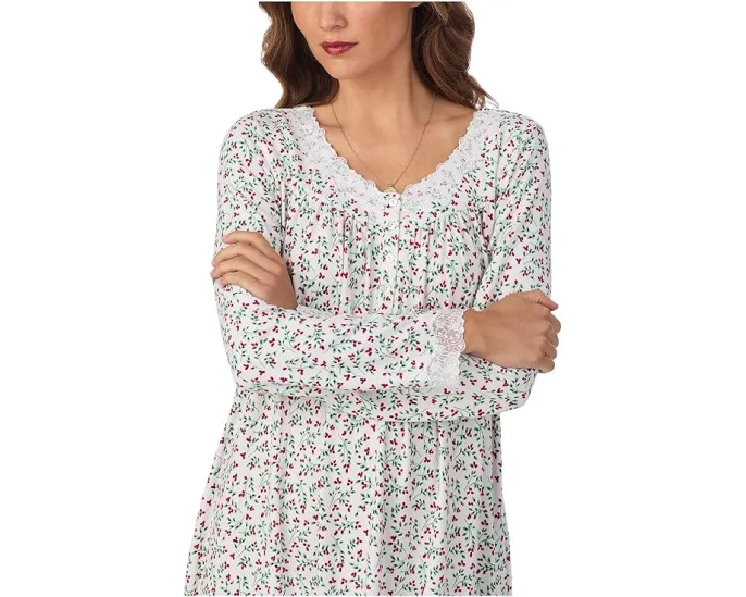 Длинная ночная сорочка Eileen West с длинными рукавами из трикотажа с V-образным вырезом