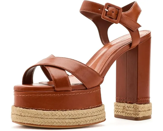 Босоножки Hilda Rope High Schutz на высокой платформе из металлизированной кожи и рафии