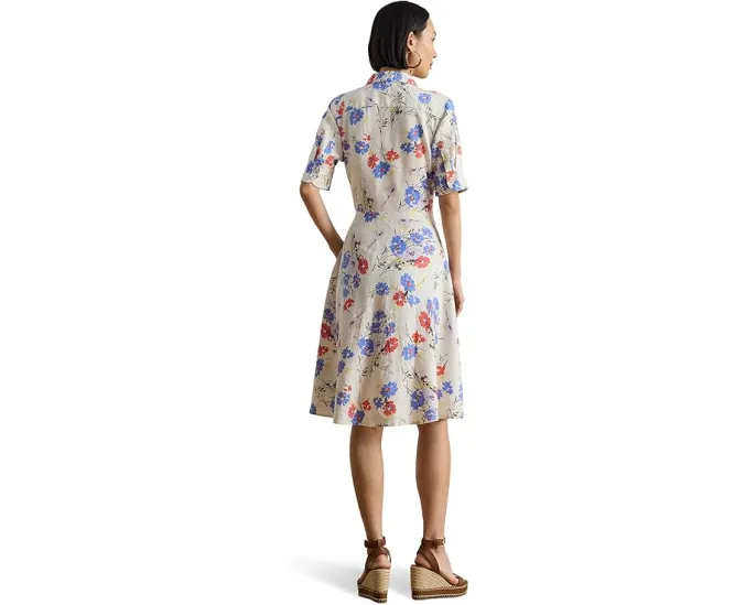 Lauren Ralph Lauren Платье-рубашка из льна с запахом и цветочным принтом