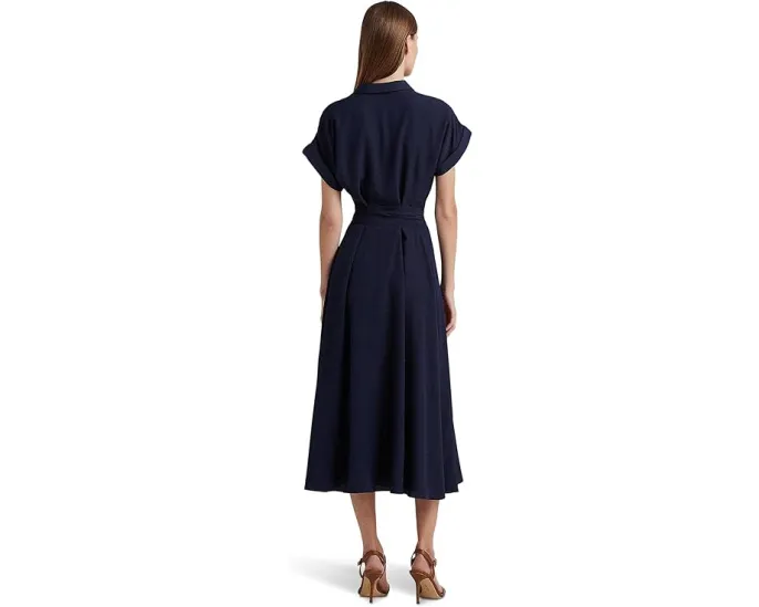 Платье Lauren Ralph Lauren Petite из крепа с поясом и короткими рукавами