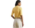 Rib-Knit Elbow-Sleeve Polo Tee