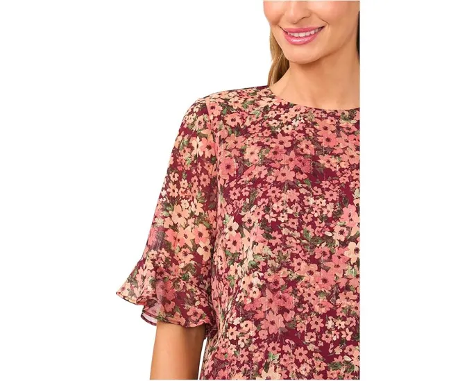 Блузка CeCe с цветочным принтом и манжетами-рюшами
