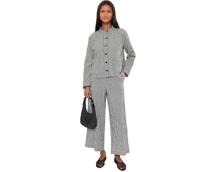 Organic Cotton Pucker Check Ankle Wide Pants
