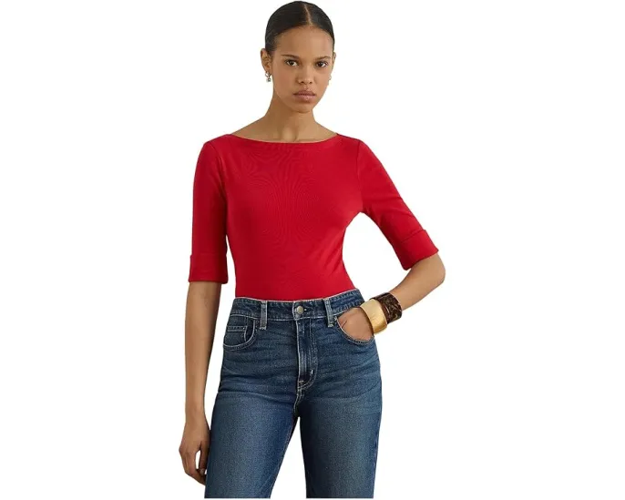 Топ Lauren Ralph Lauren из хлопка с эластаном с лодочкой