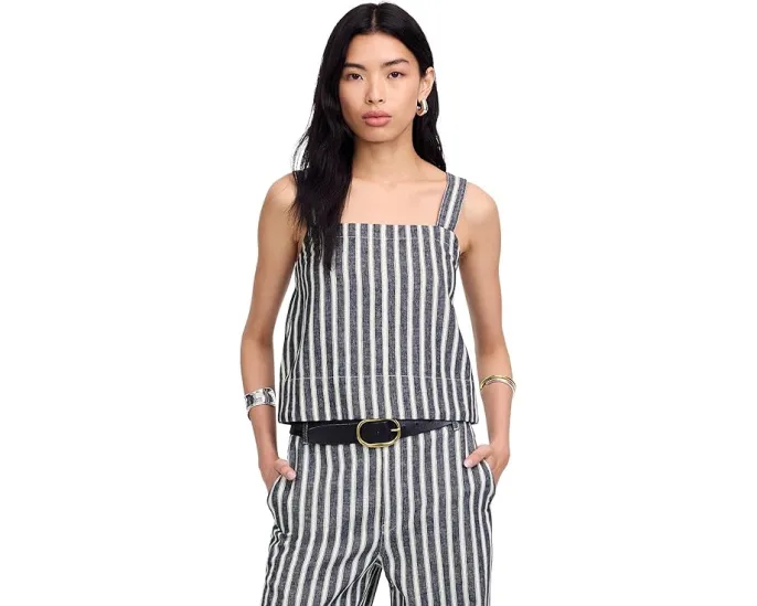 Madewell Shania Top - Striped Twill Linen с квадратным вырезом