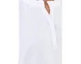 Gauze Flutter Cap Sleeve Ruffle Neck Henley Shirt