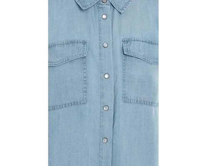 Petite Long Sleeve Denim Shirt With Pockets