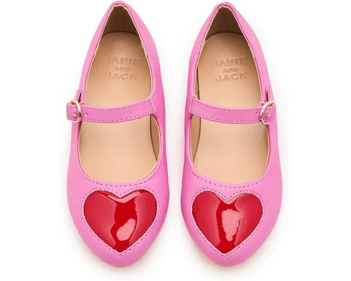 Лакированные балетки Janie and Jack с сердечком на носке и регулируемой пряжкой