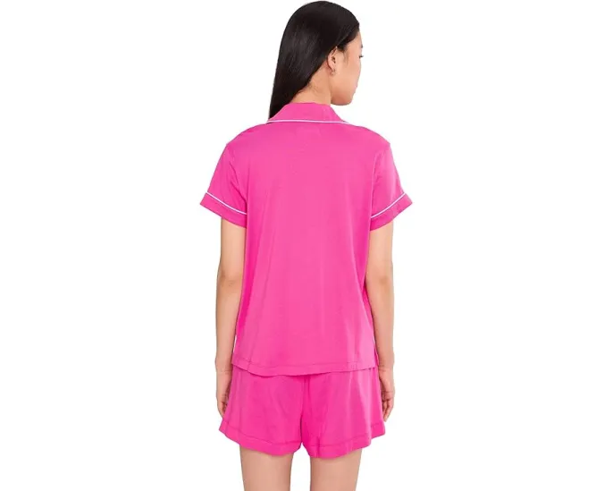 Пижамный комплект Lauren Ralph Lauren с коротким рукавом и воротником в стиле боксеров из мягкого трикотажа