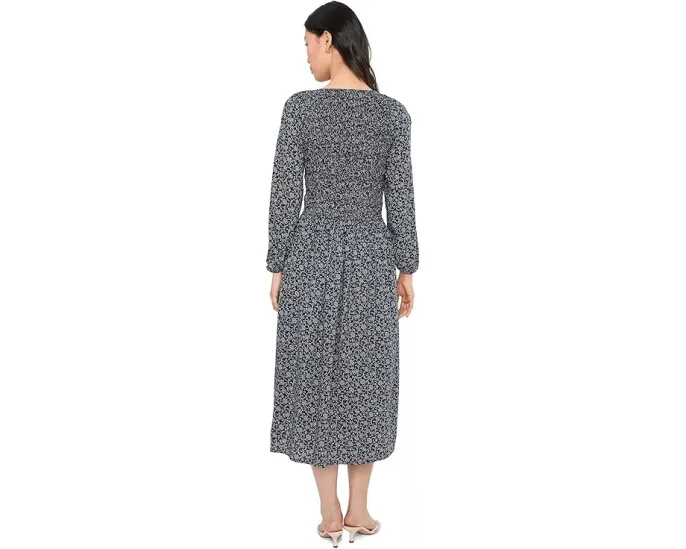 Платье миди Smocked с V-образным вырезом и длинным рукавом Madewell