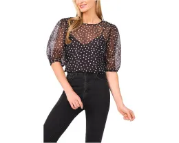 Блузка CeCe с коротким рукавом и принтом в горошек