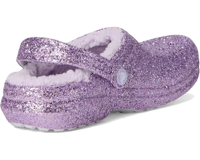 Блестящие кроксы Crocs Classic с подкладкой для детей на заднем ремешке