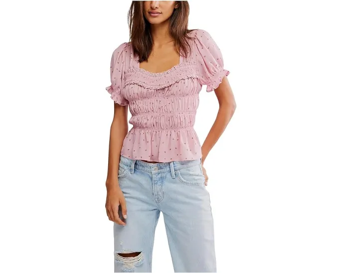 Блуза Free People Adore You с квадратным вырезом и рюшами на коротких рукавах