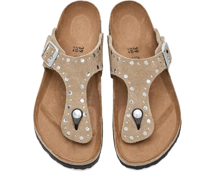 Сандалии Birkenstock Gizeh Rivets из замши с ремешком между пальцами и стелькой из пробки