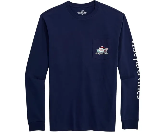 Vineyard Vines Длинная футболка с карманом и новогодним принтом Santa Whale List
