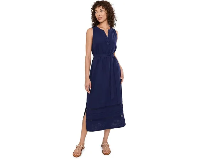 Tommy Bahama сарафан Gauze Sleeveless Midi из хлопка с поясом и боковыми карманами