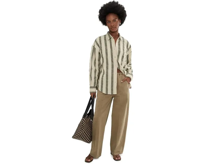 Faherty Расслабленная рубашка из хлопка и льна в полоску