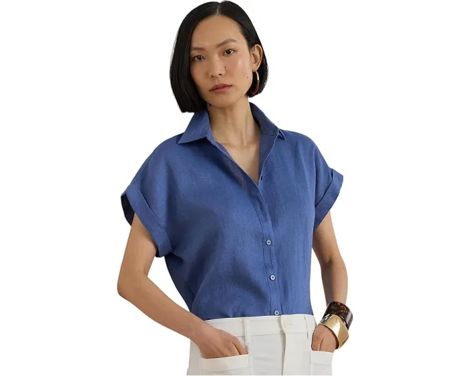 Рубашка Lauren Ralph Lauren Petite из льна с коротким рукавом