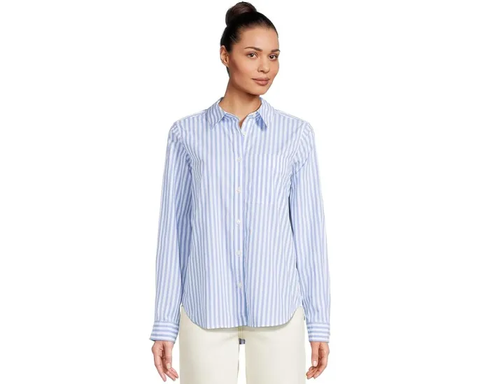 Хлопковая рубашка L.L.Bean Essential Poplin с длинным рукавом и накладным карманом