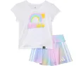 Комплект adidas Kids из плиссированной футболки и юбки-шорт с оборкой
