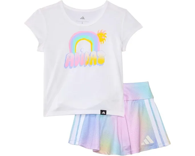 Комплект adidas Kids из плиссированной футболки и юбки-шорт с оборкой