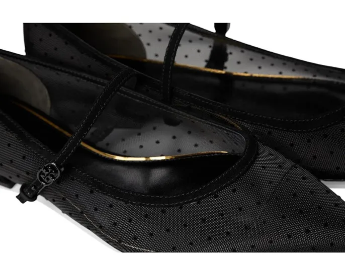 Туфли Mary Jane Double T-Buckle с сетчатым верхом в горошек Tory Burch