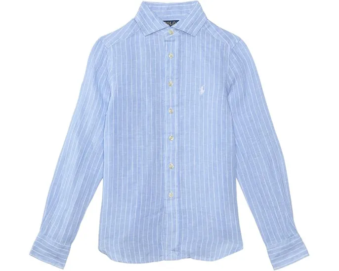 Рубашка Polo Ralph Lauren Kids из льна в полоску с длинным рукавом