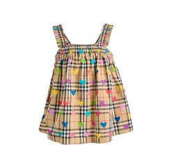 Блузка Gabi в клетку с сердечками от Burberry Kids для девочек