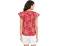 Топ CeCe Flutter Sleeve с вышивкой и завязками цвета Classic Cherry