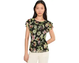 Топ с коротким рукавом и тремя слоями рюш в цветочный принт Vince Camuto