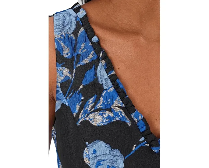 Платье миди V-Neck Jacquard с рюшами от Adrianna Papell