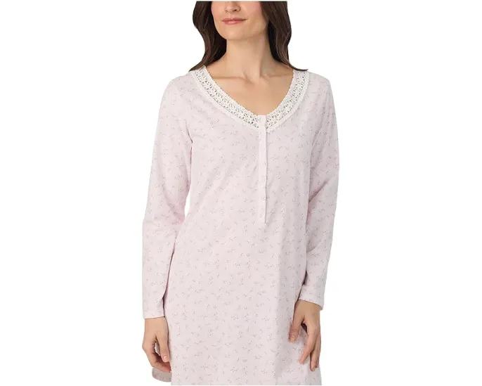 Ночная рубашка Eileen West короткая с длинным рукавом из хлопкового трикотажа