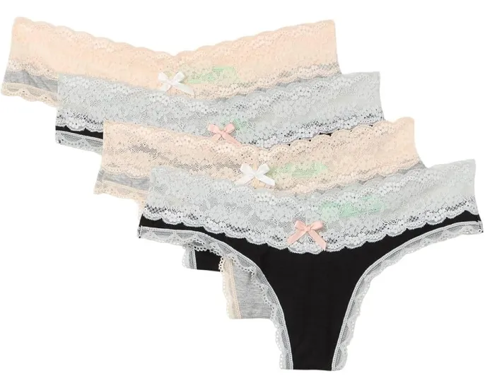 Стринги HONEYDEW Ahna Thong 4 шт с кружевной отделкой и широким поясом