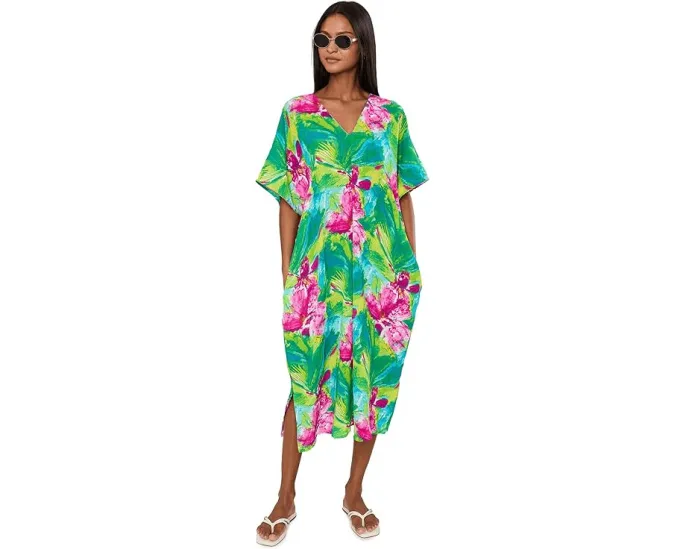 Tropic Crinkle Windowpane Caftan