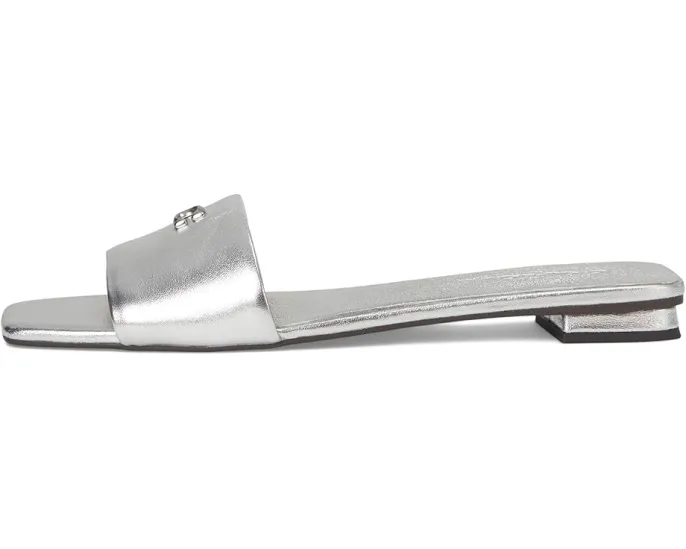 COACH босоножки Sculpted C Metallic Leather Flat Sandals кожаные серебристые