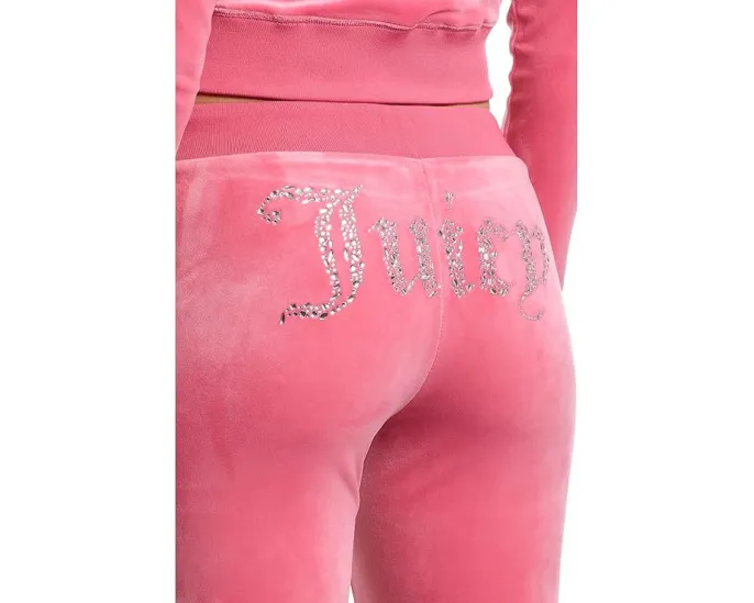 Брюки Juicy Couture из велюра с поясом на резинке и стразами