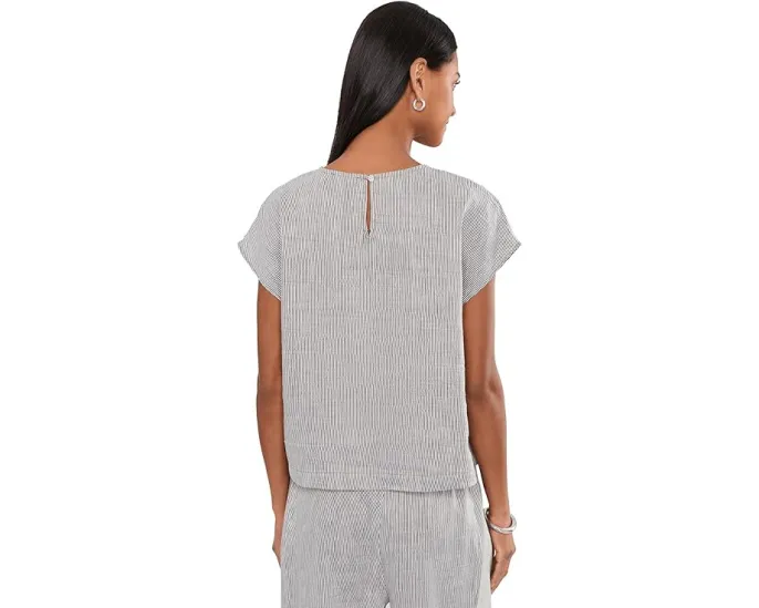 Топ с круглым вырезом Eileen Fisher Striped Organic Linen Sheen Round Neck Top из полосатого льна