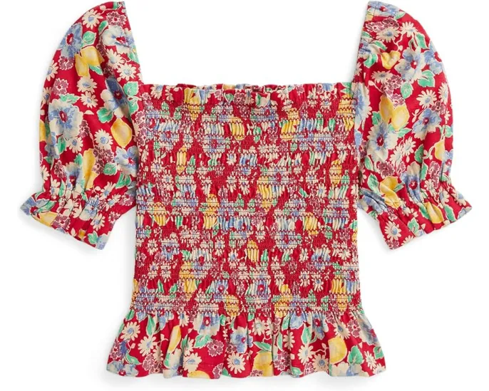 Детская блузка Polo Ralph Lauren Kids с цветочным принтом и сборками для старших детей