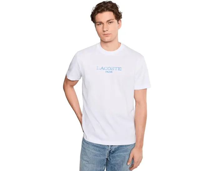Футболка Lacoste из хлопка с принтом и вышитым крокодилом