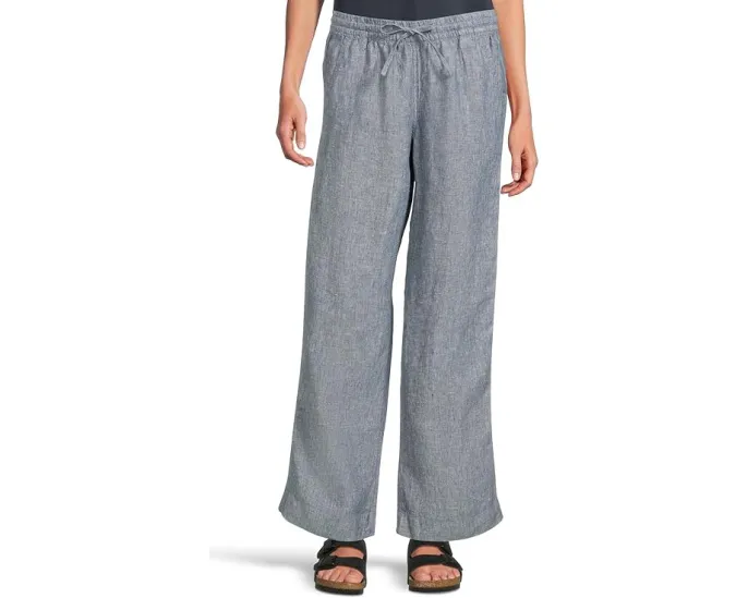 Полосковые брюки L.L.Bean Premium Linen Breezy с поясом на резинке и прямым кроем