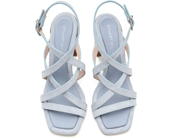 Туфли Park Block 85 на устойчивом каблуке Stuart Weitzman ярко-синие и натуральные