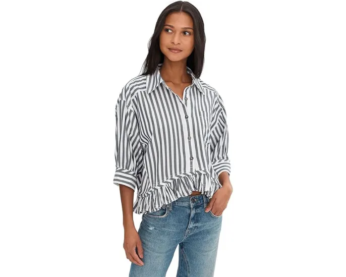 Рубашка Free People We The Free Bailey в полоску с рюшами на подоле