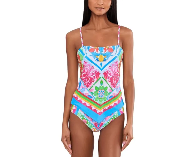 BECCA Mijas Casey Hankercheif Tankini Top с принтом