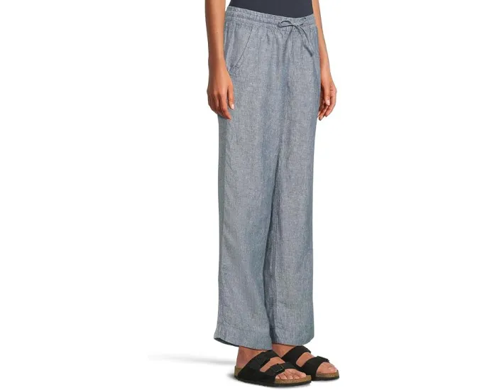 Полосковые брюки L.L.Bean Premium Linen Breezy с поясом на резинке и прямым кроем
